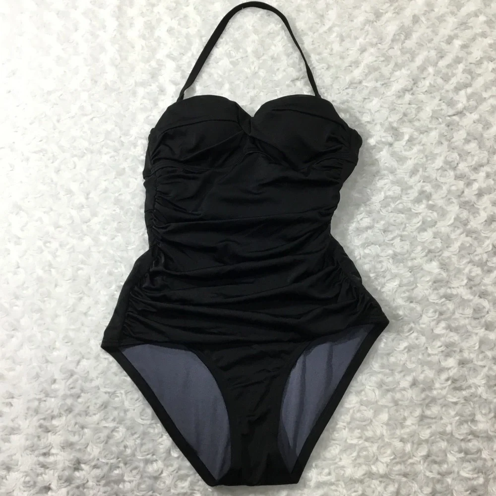 Victoria’s Secret Twist Bandeau Tie Back Retro One-piece Swimsuit Black 32A - Picture 5 of 16